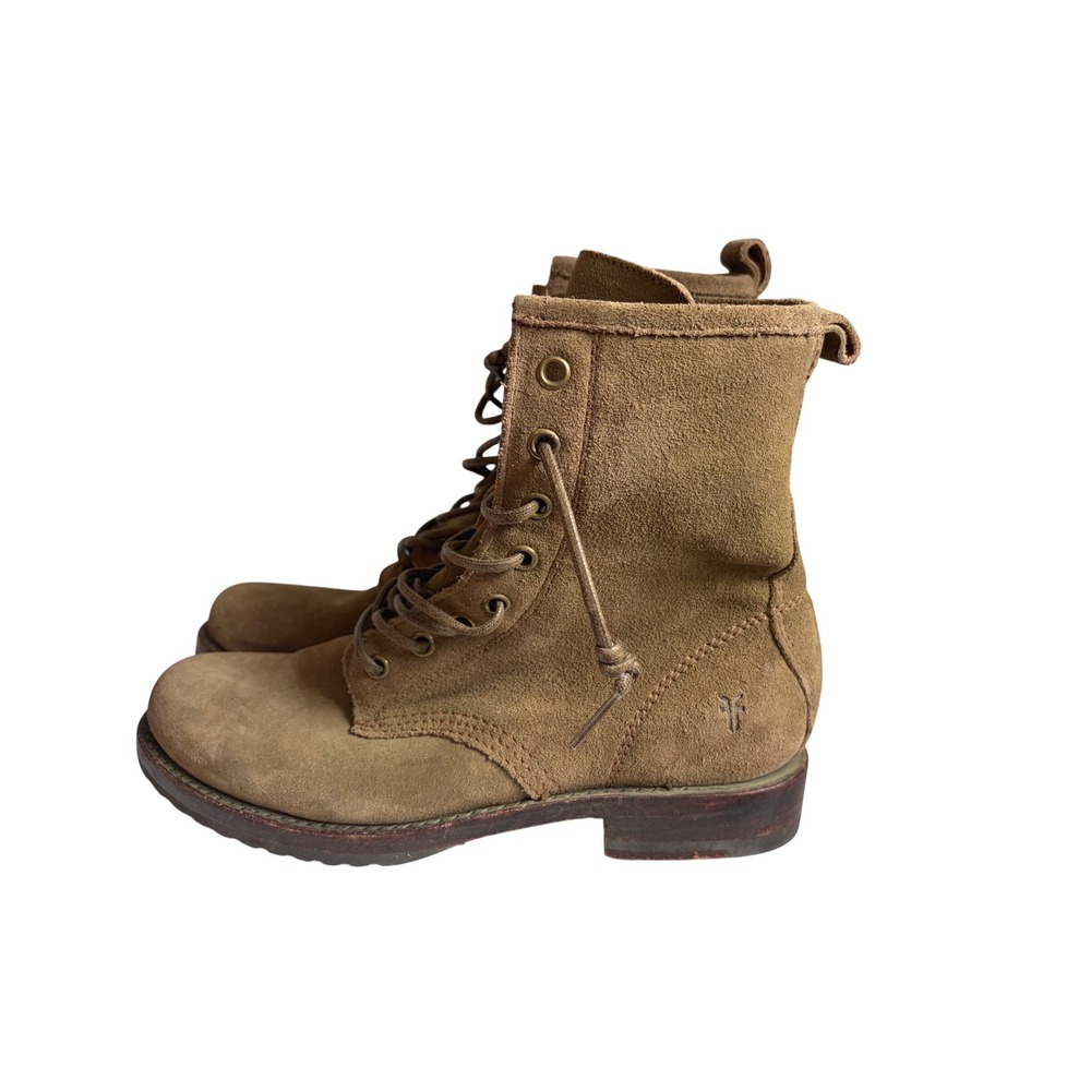 Frye Veronica Combat Boots Tan Suede Lace Up Lug Sole Womens 7 B 3470588